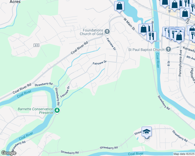 map of restaurants, bars, coffee shops, grocery stores, and more near 6 Toney Dr in St Albans