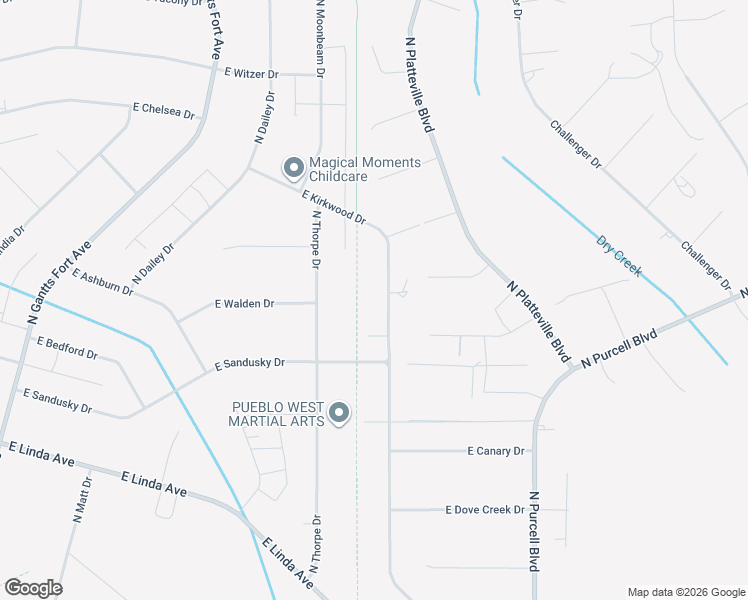 map of restaurants, bars, coffee shops, grocery stores, and more near 1259 E Kirkwood Dr in Pueblo