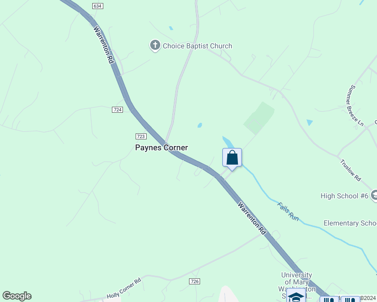 map of restaurants, bars, coffee shops, grocery stores, and more near 1436 Warrenton Road in Fredericksburg