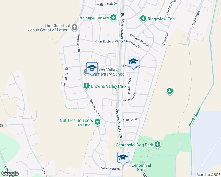 map of restaurants, bars, coffee shops, grocery stores, and more near 224 Ballindine Drive in Vacaville