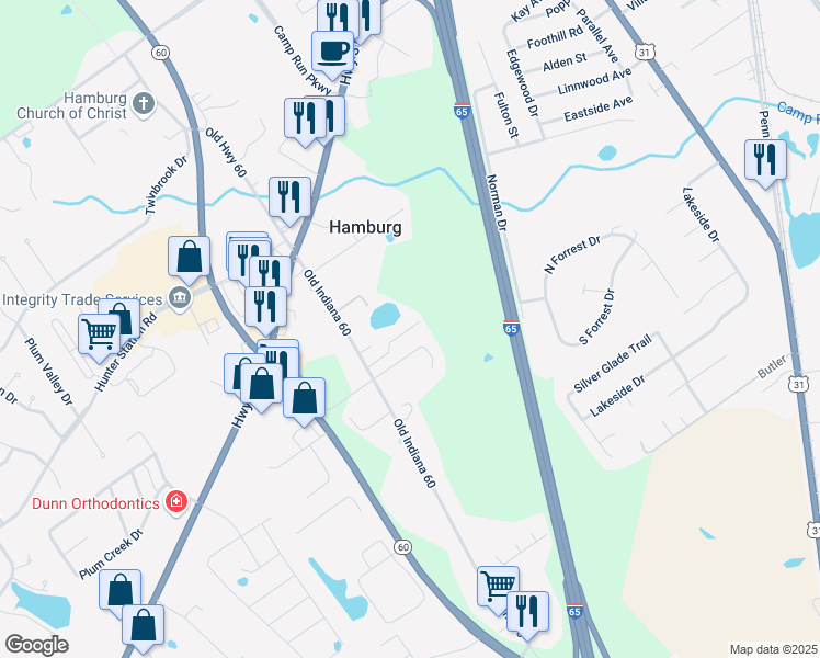 map of restaurants, bars, coffee shops, grocery stores, and more near 1499 Somerset Ct in Sellersburg