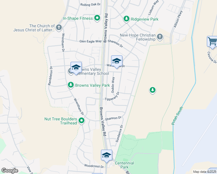 map of restaurants, bars, coffee shops, grocery stores, and more near 261 Limerick Way in Vacaville
