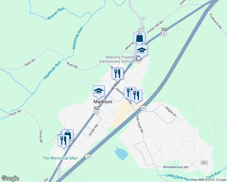 map of restaurants, bars, coffee shops, grocery stores, and more near 217 North Main Street in Madison