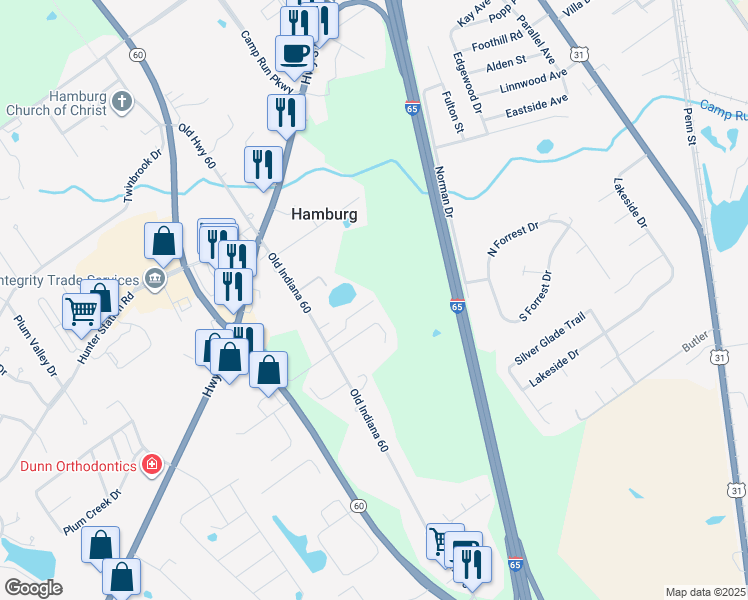 map of restaurants, bars, coffee shops, grocery stores, and more near 1499 Somerset Court in Sellersburg