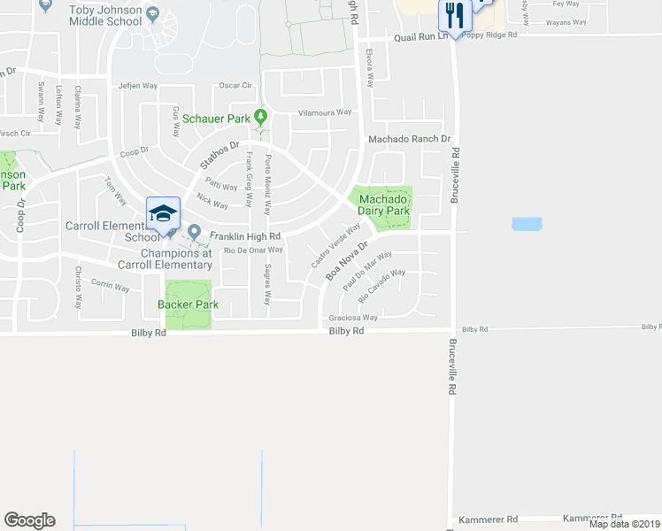 map of restaurants, bars, coffee shops, grocery stores, and more near 6846 Boa Nova Drive in Elk Grove