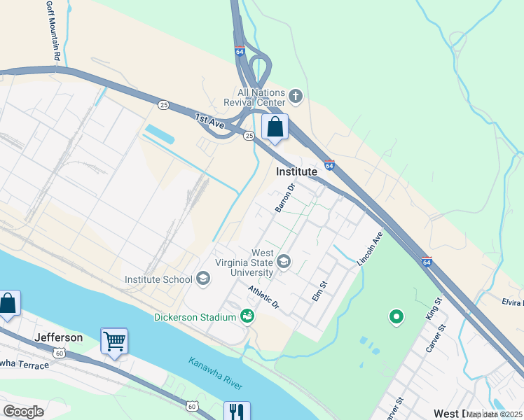 map of restaurants, bars, coffee shops, grocery stores, and more near 129 Brown St in Dunbar
