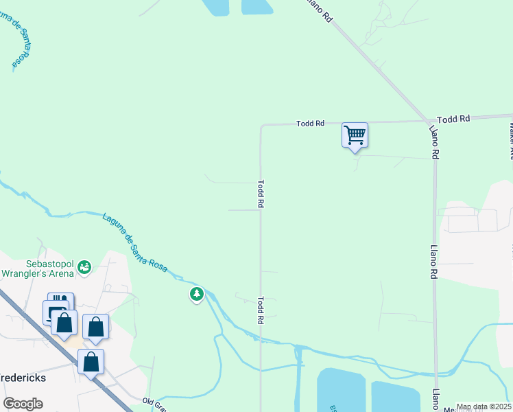 map of restaurants, bars, coffee shops, grocery stores, and more near 4344 Todd Road in Sebastopol
