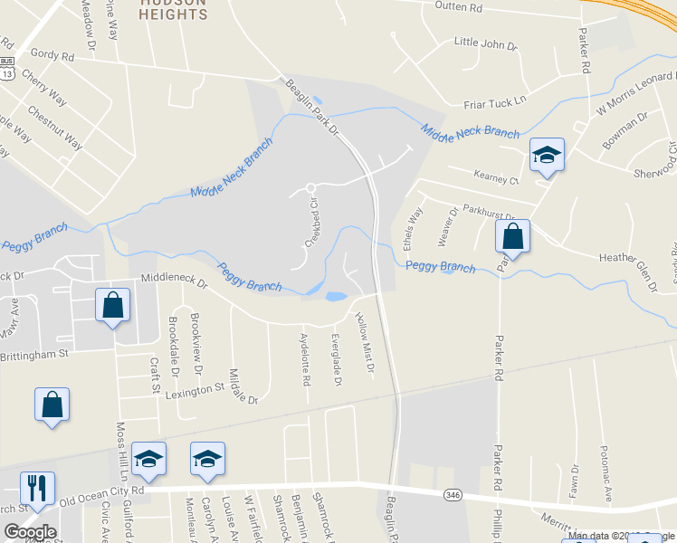 map of restaurants, bars, coffee shops, grocery stores, and more near 414 Stream Valley Court in Salisbury