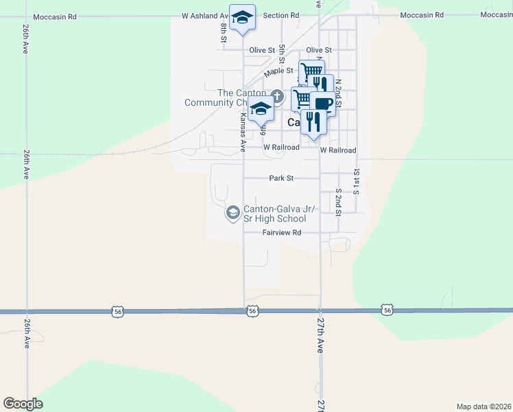 map of restaurants, bars, coffee shops, grocery stores, and more near 134 West Grove Street in Canton