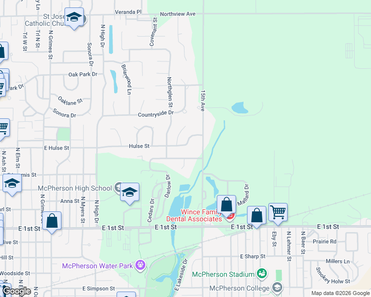 map of restaurants, bars, coffee shops, grocery stores, and more near 1220 Hulse Street in McPherson