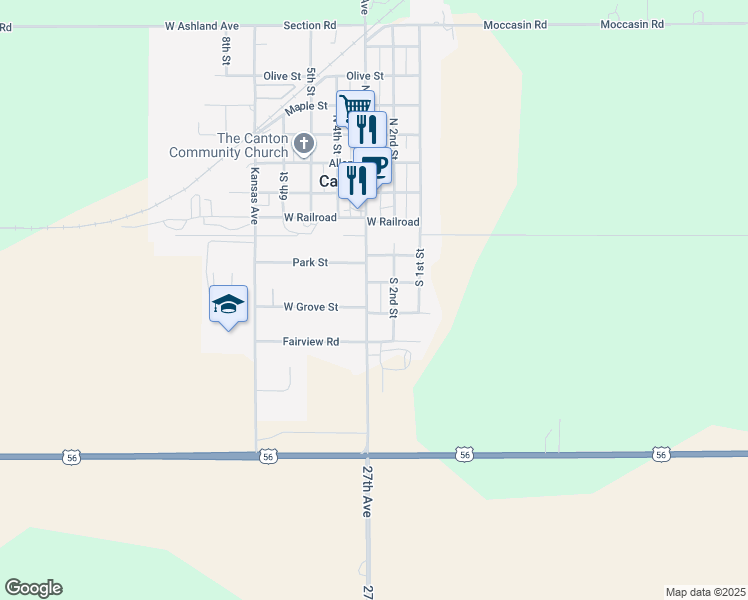 map of restaurants, bars, coffee shops, grocery stores, and more near 407 South Main Street in Canton