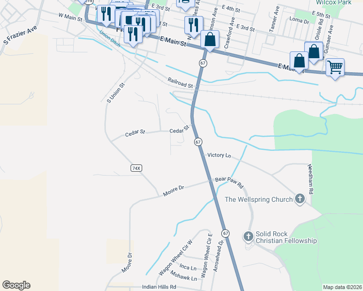 map of restaurants, bars, coffee shops, grocery stores, and more near 54 Spruce Street in Florence