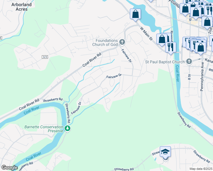 map of restaurants, bars, coffee shops, grocery stores, and more near 6 Toney Dr in St Albans