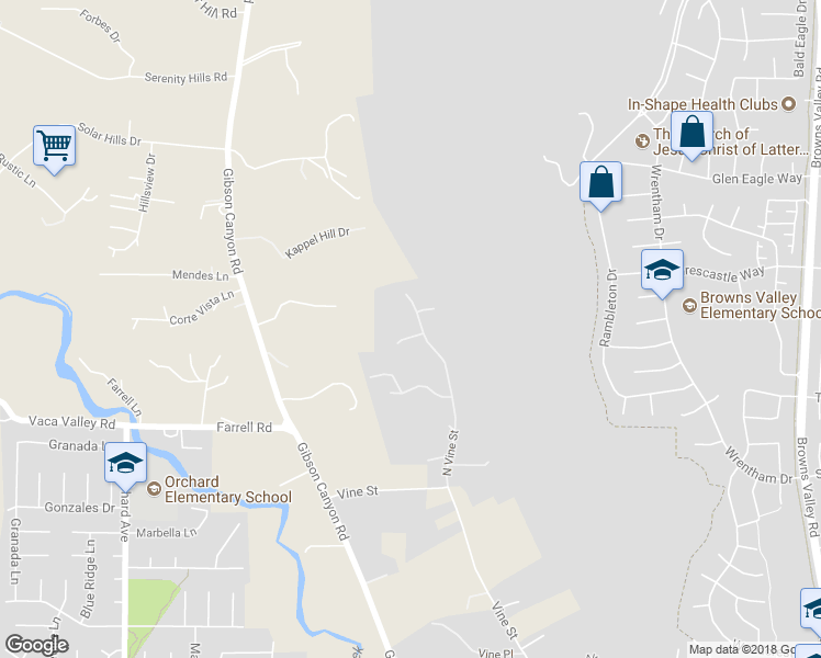 map of restaurants, bars, coffee shops, grocery stores, and more near 6150 North Vine Street in Vacaville