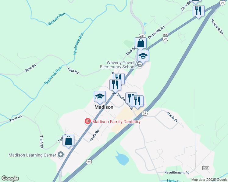 map of restaurants, bars, coffee shops, grocery stores, and more near 217 North Main Street in Madison