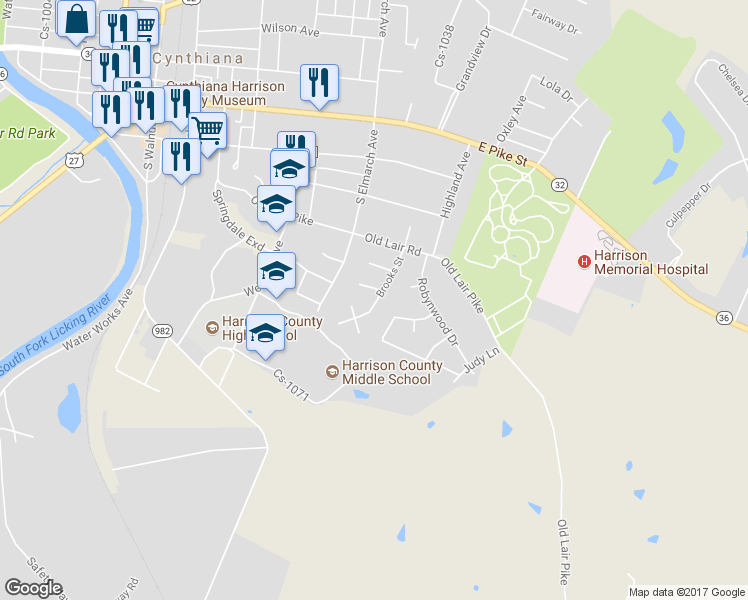 map of restaurants, bars, coffee shops, grocery stores, and more near 113 Brooks Street in Cynthiana