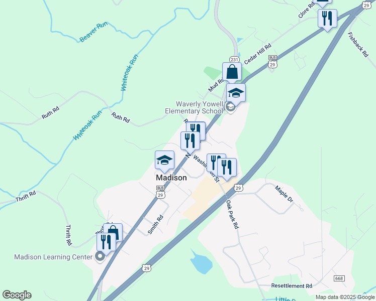 map of restaurants, bars, coffee shops, grocery stores, and more near 217 North Main Street in Madison