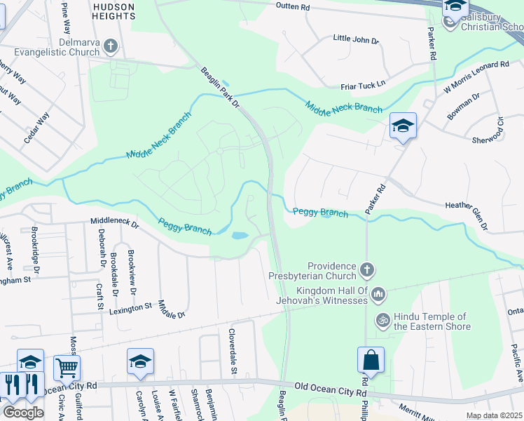 map of restaurants, bars, coffee shops, grocery stores, and more near 1419 Cat Tail Court in Salisbury