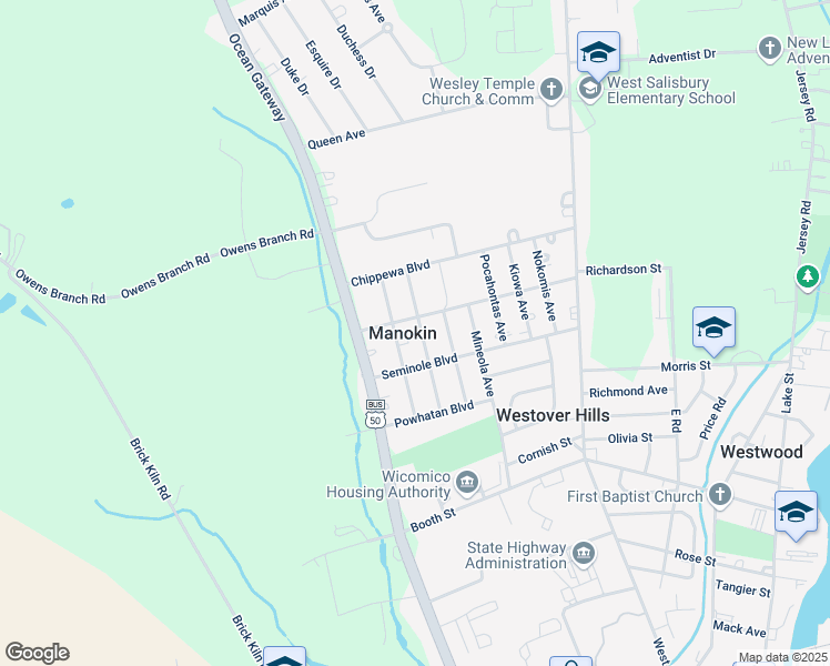 map of restaurants, bars, coffee shops, grocery stores, and more near 1103 Tuscola Avenue in Salisbury