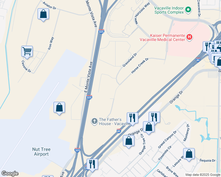 map of restaurants, bars, coffee shops, grocery stores, and more near 1010 Vaquero Circle in Vacaville