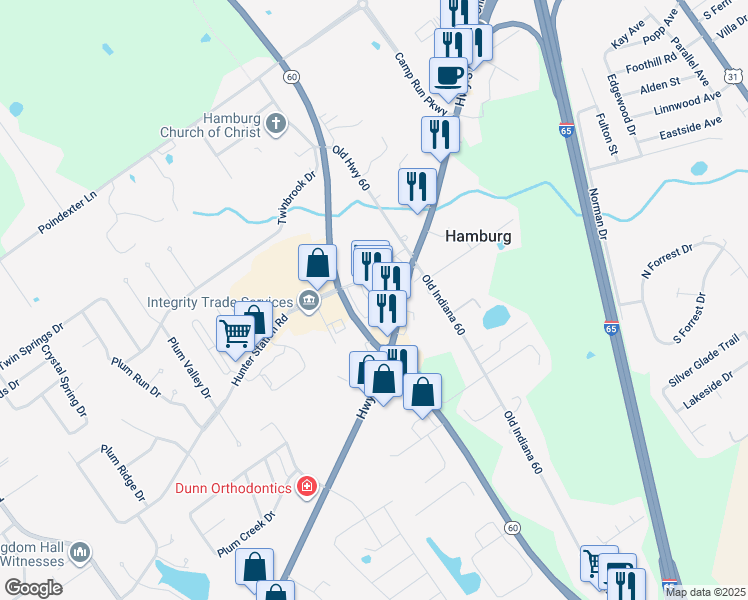 map of restaurants, bars, coffee shops, grocery stores, and more near 8268 Indiana 60 in Sellersburg