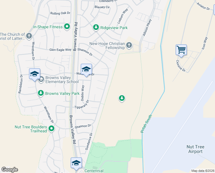 map of restaurants, bars, coffee shops, grocery stores, and more near 555 Shannon Drive in Vacaville
