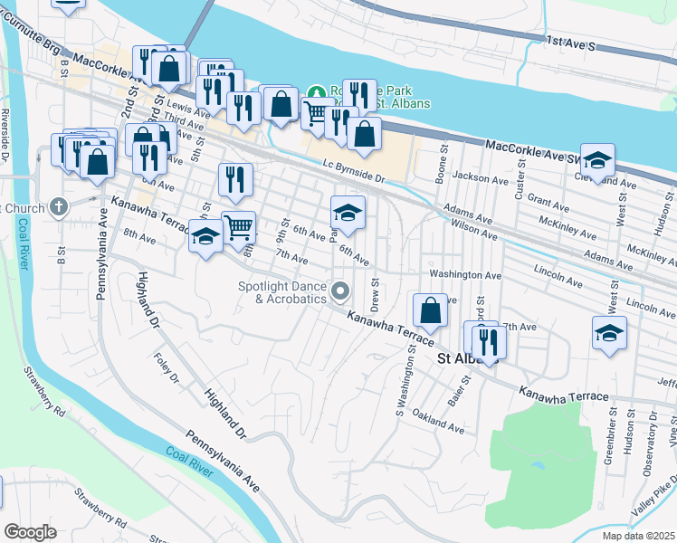 map of restaurants, bars, coffee shops, grocery stores, and more near 3 Holly Street in Saint Albans