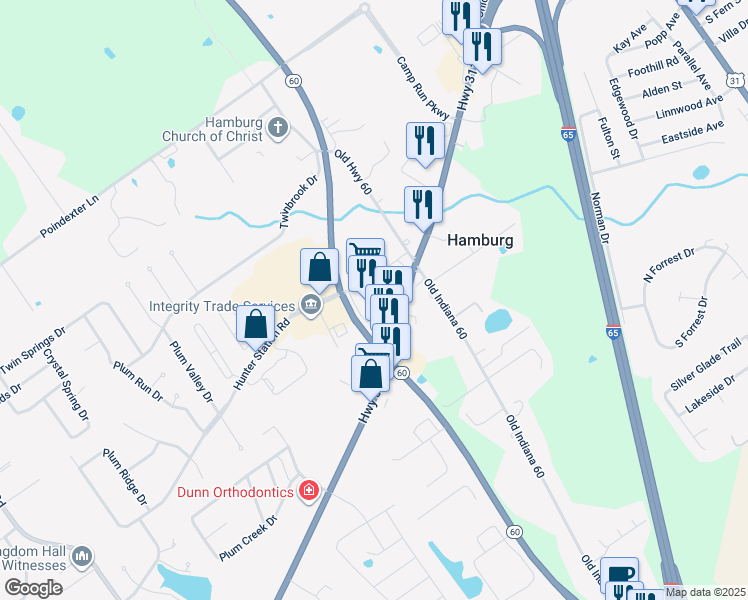map of restaurants, bars, coffee shops, grocery stores, and more near 8268-8302 Highway 60 in Sellersburg