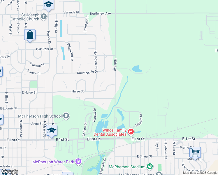 map of restaurants, bars, coffee shops, grocery stores, and more near 1220 East Hulse Street in McPherson