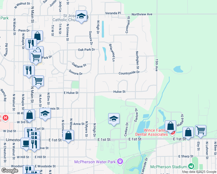 map of restaurants, bars, coffee shops, grocery stores, and more near North Terrace Street in McPherson