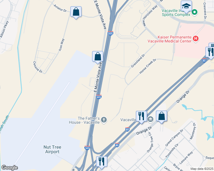 map of restaurants, bars, coffee shops, grocery stores, and more near 1020 Vaquero Circle in Vacaville
