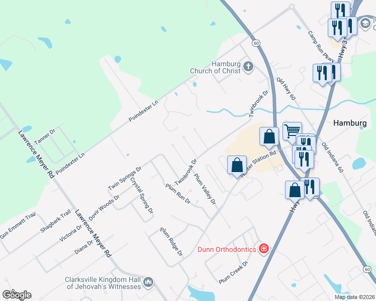 map of restaurants, bars, coffee shops, grocery stores, and more near 8513 Starview Court in Sellersburg