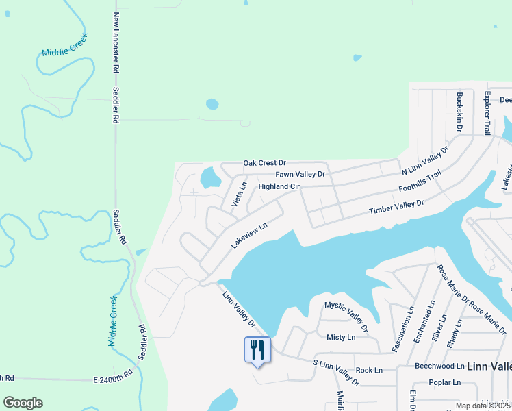 map of restaurants, bars, coffee shops, grocery stores, and more near 1465 Highland Circle in Linn Valley