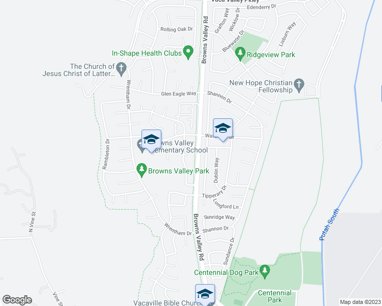 map of restaurants, bars, coffee shops, grocery stores, and more near 119 Mulrany Court in Vacaville