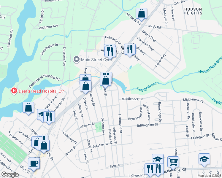 map of restaurants, bars, coffee shops, grocery stores, and more near 816 Hammond Street in Salisbury