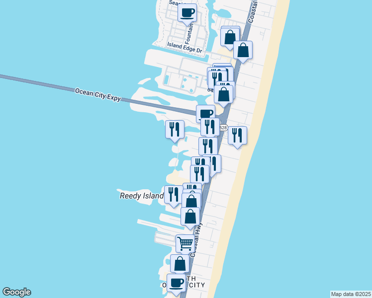 map of restaurants, bars, coffee shops, grocery stores, and more near 200 59th Street in Ocean City