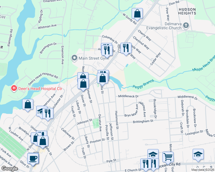 map of restaurants, bars, coffee shops, grocery stores, and more near 816 Hammond Street in Salisbury