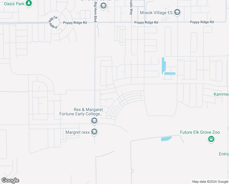 map of restaurants, bars, coffee shops, grocery stores, and more near Big Horn Boulevard in Elk Grove