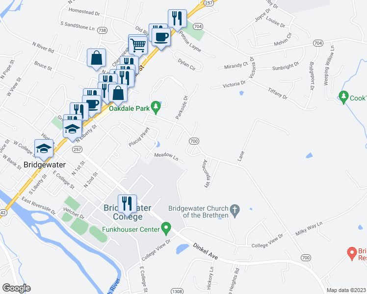 map of restaurants, bars, coffee shops, grocery stores, and more near 113 Cindie Lane in Bridgewater