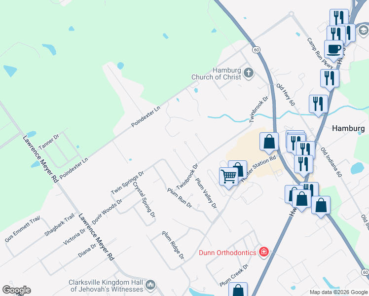 map of restaurants, bars, coffee shops, grocery stores, and more near 8513 Starview Court in Sellersburg