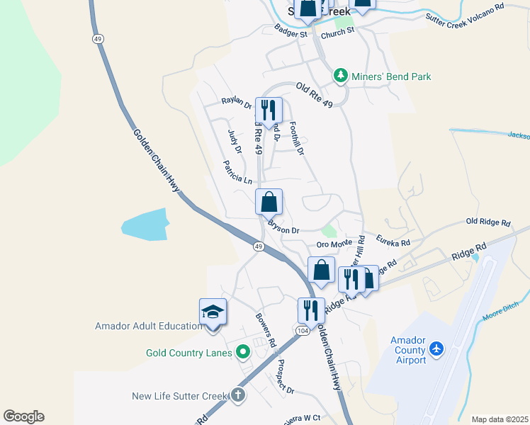 map of restaurants, bars, coffee shops, grocery stores, and more near 330 California 49 in Sutter Creek