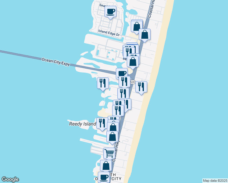 map of restaurants, bars, coffee shops, grocery stores, and more near 200 59th Street in Ocean City