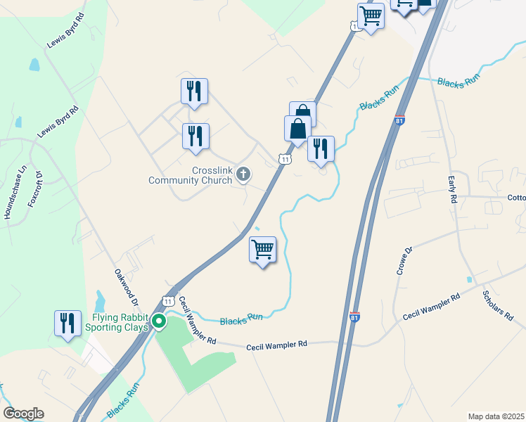 map of restaurants, bars, coffee shops, grocery stores, and more near 4979 Lee Highway in Harrisonburg