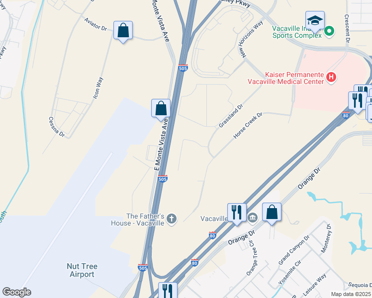 map of restaurants, bars, coffee shops, grocery stores, and more near 1020 Vaquero Circle in Vacaville