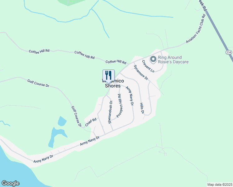 map of restaurants, bars, coffee shops, grocery stores, and more near 26035 Prospect Hill Road in Mechanicsville