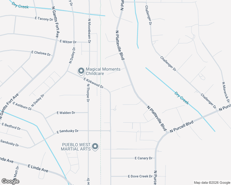 map of restaurants, bars, coffee shops, grocery stores, and more near 1095 East Kirkwood Drive in Pueblo West