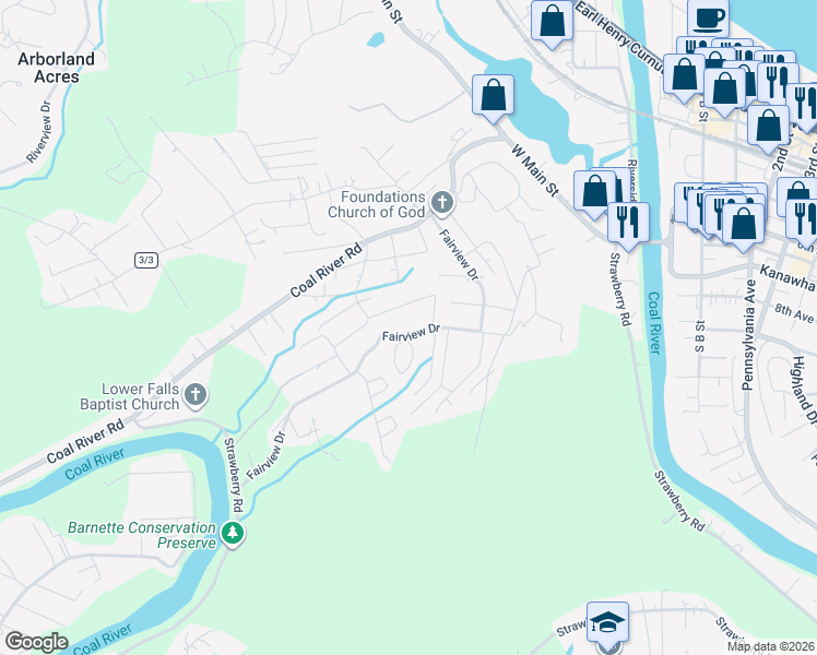map of restaurants, bars, coffee shops, grocery stores, and more near 427 Fairview Dr in St Albans