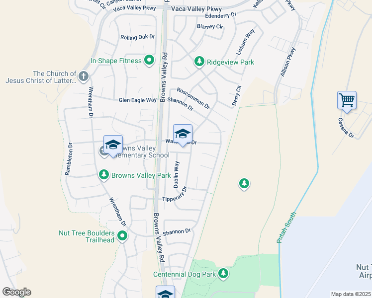 map of restaurants, bars, coffee shops, grocery stores, and more near 236 Kildare Lane in Vacaville