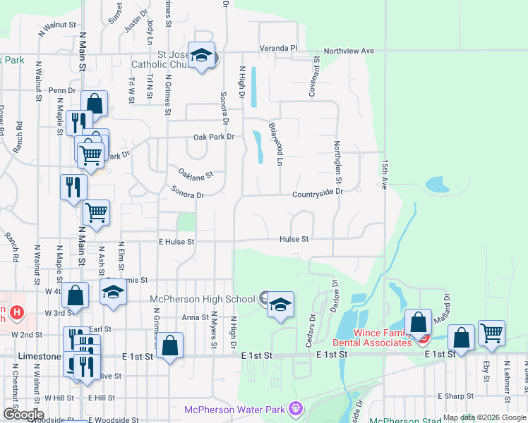 map of restaurants, bars, coffee shops, grocery stores, and more near 1334 North Terrace Street in McPherson