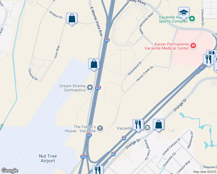 map of restaurants, bars, coffee shops, grocery stores, and more near 1010 Vaquero Circle in Vacaville